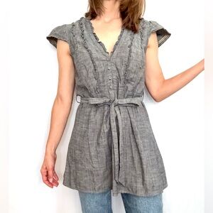 Anthropologie chambray v-neck button down tunic belted size XS